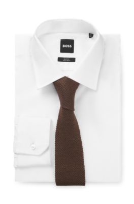 Cravate en lin et soie Tussah BOSS BY BECKHAM, Marron fonc&eacute;