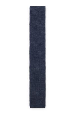 Cravate en lin et soie Tussah BOSS BY BECKHAM, Bleu fonc&eacute;