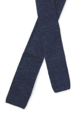 Cravate en lin et soie Tussah BOSS BY BECKHAM, Bleu fonc&eacute;
