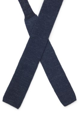 Cravate en lin et soie Tussah BOSS BY BECKHAM, Bleu fonc&eacute;