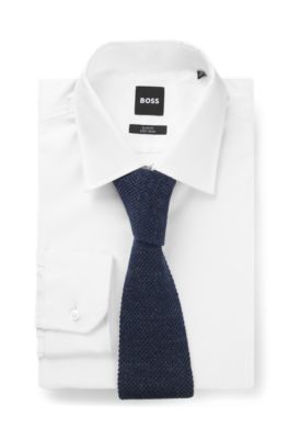 Cravate en lin et soie Tussah BOSS BY BECKHAM, Bleu fonc&eacute;