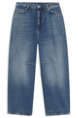 Barrel-leg mid-rise jeans in indigo, Blue