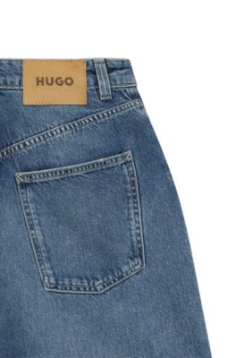 Barrel-leg mid-rise jeans in indigo, Blue