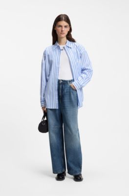 Barrel-leg mid-rise jeans in indigo, Blue