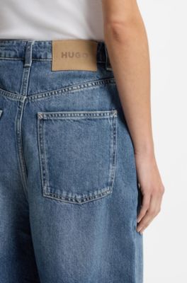 Barrel-leg mid-rise jeans in indigo, Blue