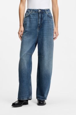 Barrel-leg mid-rise jeans in indigo, Blue