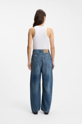 Barrel-leg mid-rise jeans in indigo, Blue