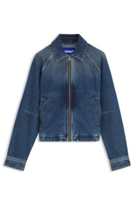 Zippered bomber jacket in denim, Blue