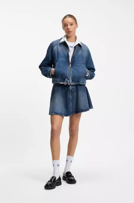 Zippered bomber jacket in denim
