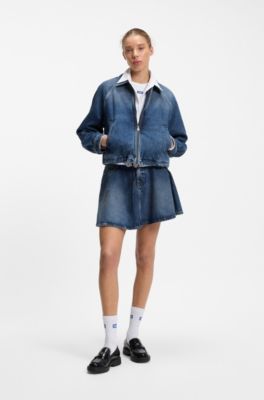 Zippered bomber jacket in denim, Blue