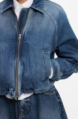 Zippered bomber jacket in denim, Blue
