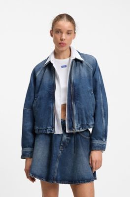 Zippered bomber jacket in denim, Blue