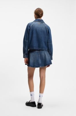Zippered bomber jacket in denim, Blue