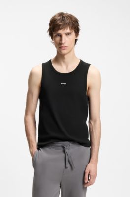 Camiseta de tirantes slim fit de algod&oacute;n el&aacute;stico con logo en contraste, Negro