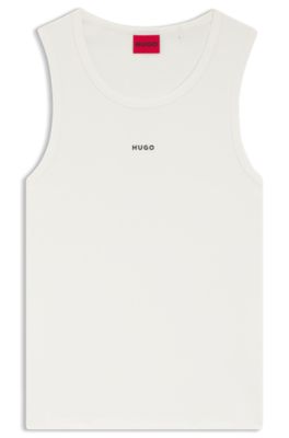 Contrast-logo slim-fit tank top in stretch cotton, White