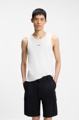 Contrast-logo slim-fit tank top in stretch cotton, White