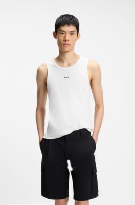 Contrast-logo slim-fit tank top in stretch cotton, White