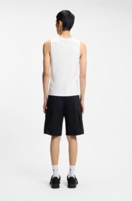 Contrast-logo slim-fit tank top in stretch cotton, White