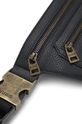 Grained belt bag with antique-gold-effect hardware, Black