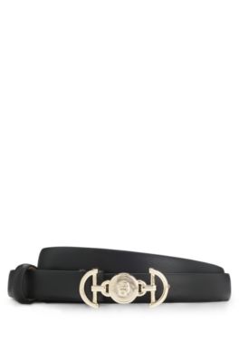 Italian-leather belt with Double B monogram buckle, Black