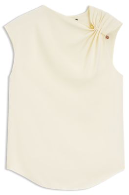 Regular-fit crepe blouse with a metal pin, Light Beige