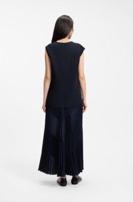 Regular-fit crepe blouse with a metal pin, Dark Blue