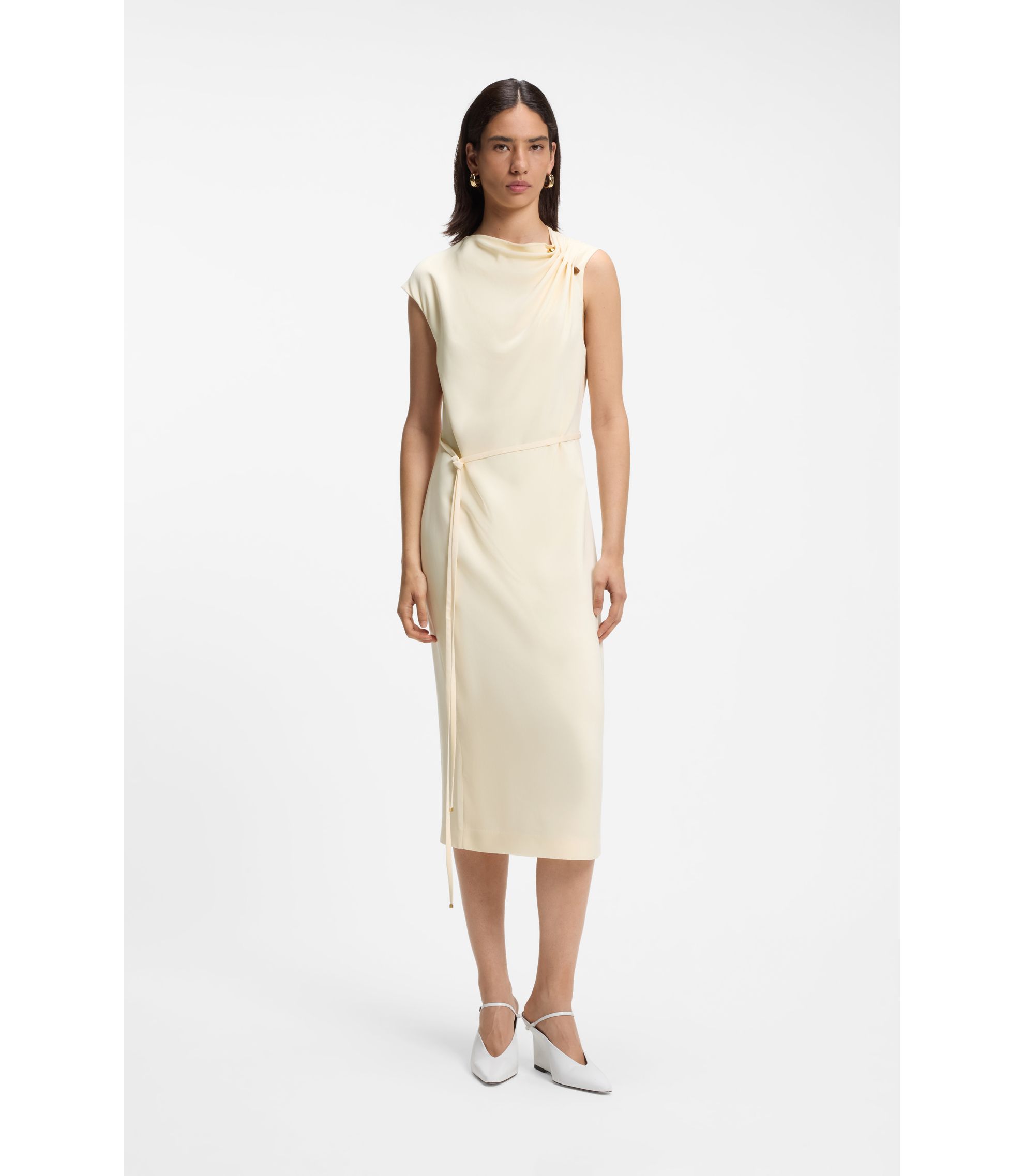 beige dress knee length Beige Warm Cotton Flannel Knee Length Blazer Dress 58" / Regular (5'2"