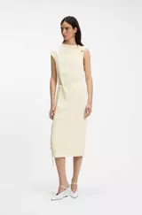 Robe mi-longue à détail froncé à l’épaule, Beige clair