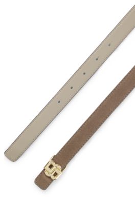 Ceinture r&eacute;versible en cuir italien &agrave; finitions en m&eacute;tal coloris or clair, Kaki