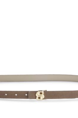 Ceinture r&eacute;versible en cuir italien &agrave; finitions en m&eacute;tal coloris or clair, Kaki
