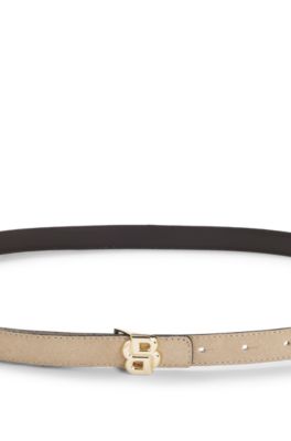 Ceinture r&eacute;versible en cuir, Beige clair