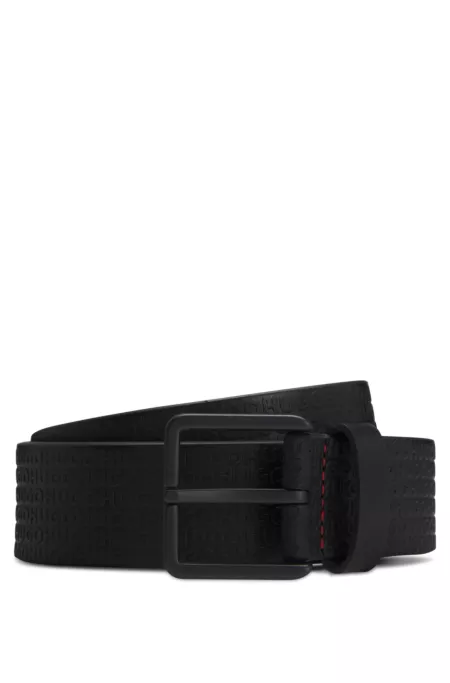 Leather belt with embossed logos