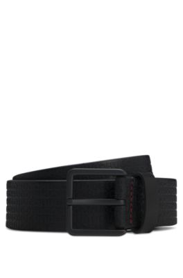 Leather belt with embossed logos, Black