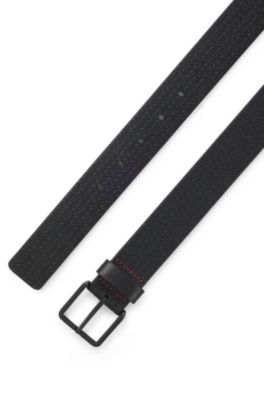 Cintur&oacute;n de piel con logos grabados, Negro