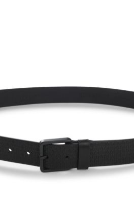 Cintur&oacute;n de piel con logos grabados, Negro