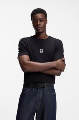 Leather belt with embossed logos, Black