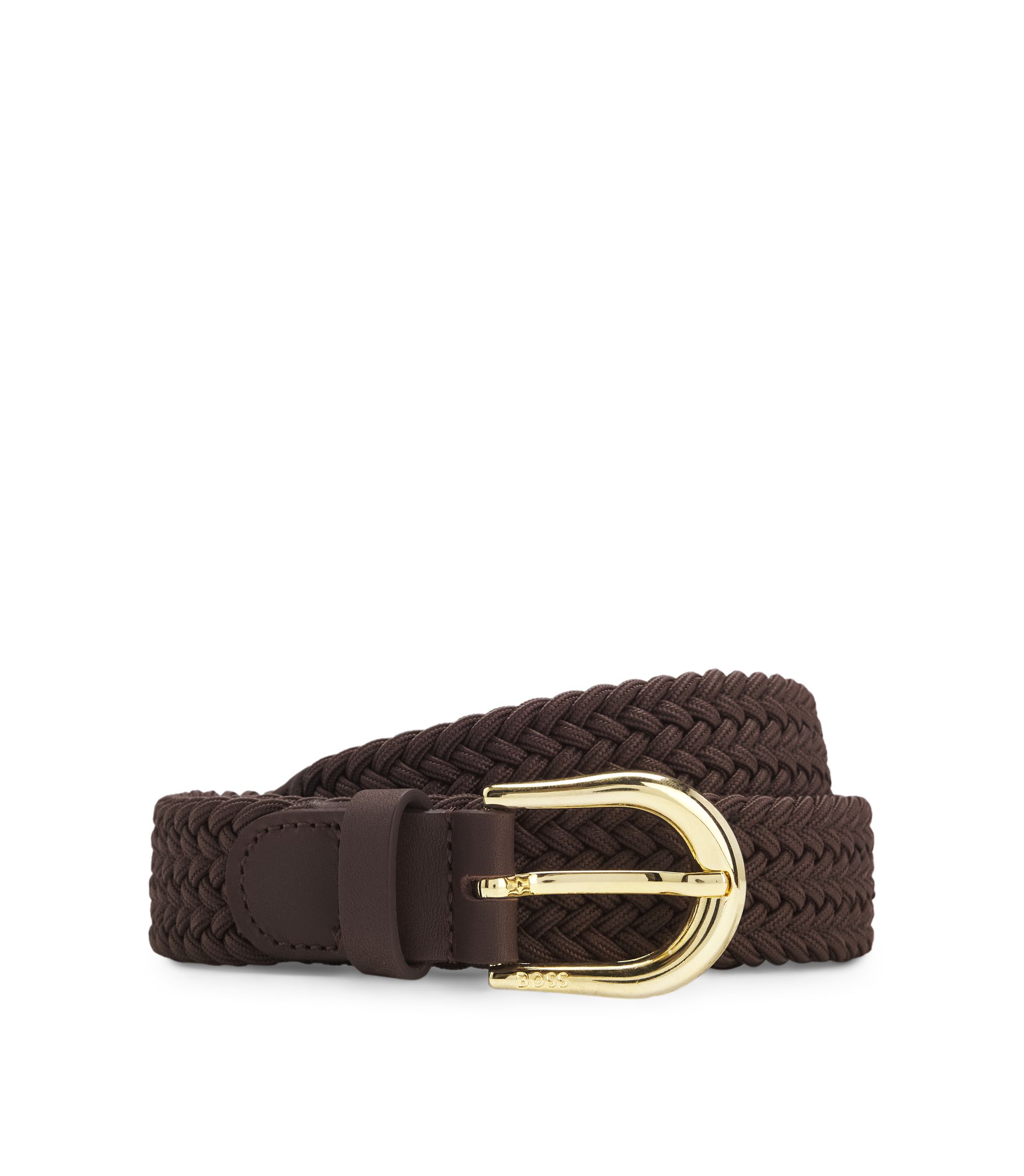 BOSS - Woven belt with leather trims - Dark Brown