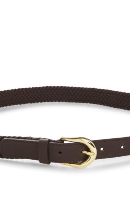 Ceinture tiss&eacute;e avec finitions en cuir, Marron fonc&eacute;