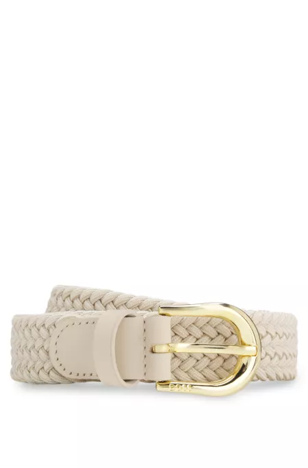 Woven belt with leather trims