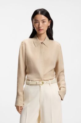 Ceinture tiss&eacute;e avec finitions en cuir, Beige clair