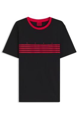 Cotton T-shirt with printed stripes, Black