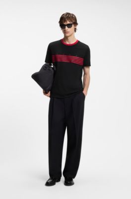 Cotton T-shirt with printed stripes, Black