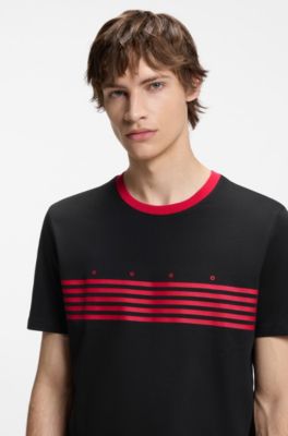 Cotton T-shirt with printed stripes, Black