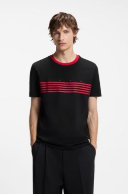 Cotton T-shirt with printed stripes, Black