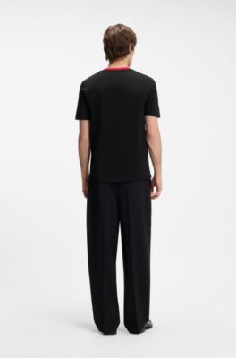 Camiseta de algod&oacute;n con rayas estampadas, Negro