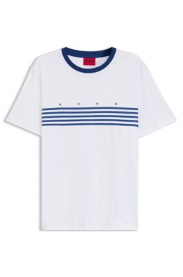 Camiseta de algod&oacute;n con rayas estampadas, Blanco