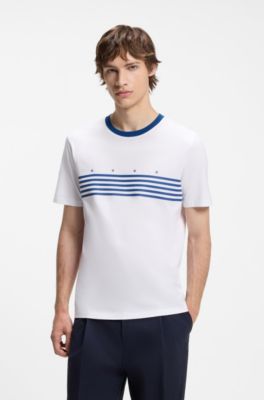 Camiseta de algod&oacute;n con rayas estampadas, Blanco