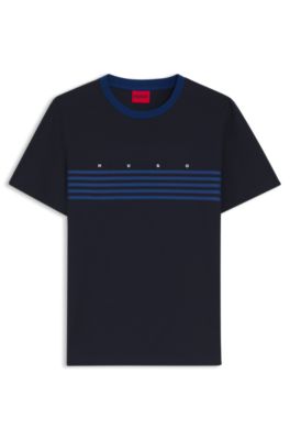 Camiseta de algod&oacute;n con rayas estampadas, Azul oscuro