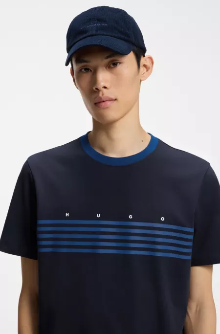 Cotton T-shirt with printed stripes