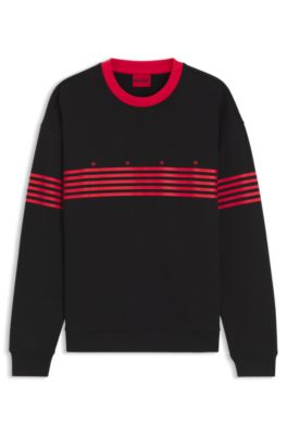 Relaxed-fit sweatshirt in cotton terry with printed stripes, Black